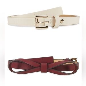 BNWT Kate Spade Cream and Burgundy Genuine Leather Belt Set